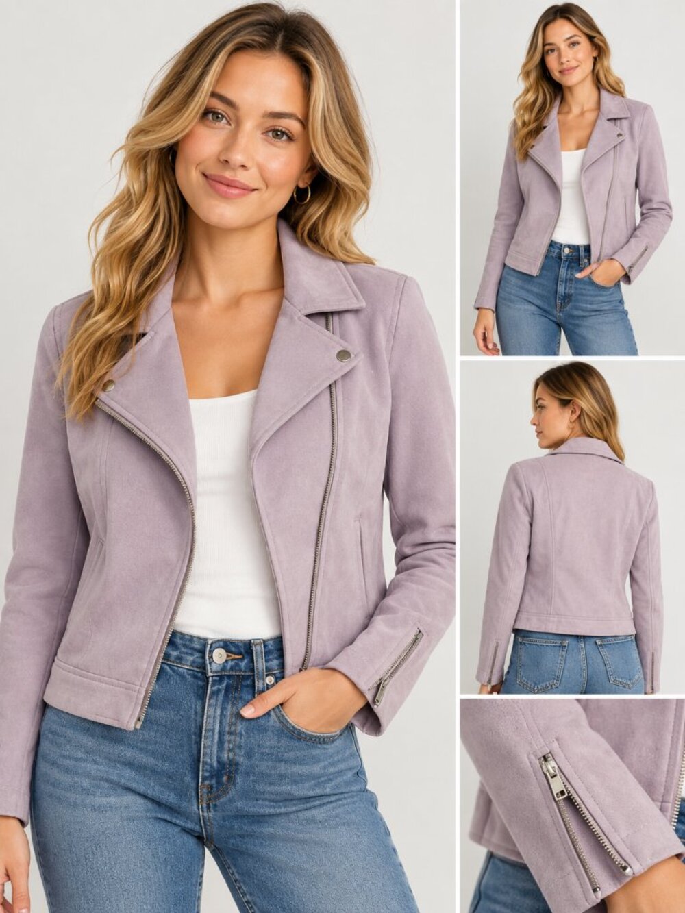 Old Navy Lilac Faux Suede Moto Jacket Women’s Large Asymmetrical Zip